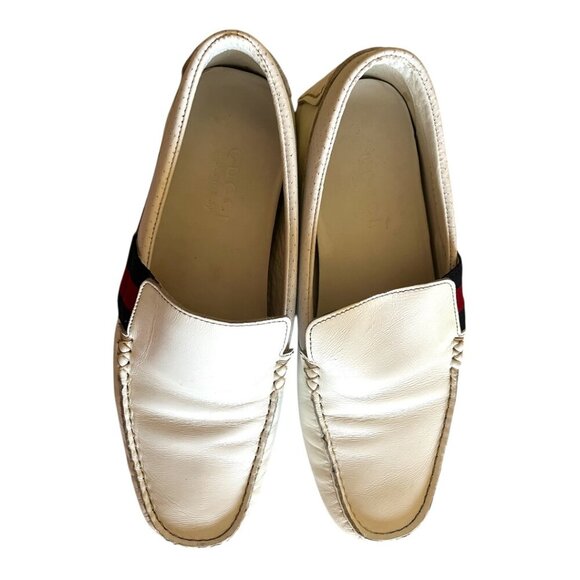 Gucci Men\'s White Drivers with Red/Blue Ribbon